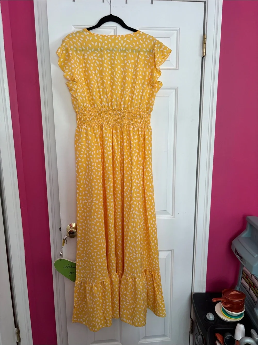 Yellow Print Smocked-Waist Maxi Dress